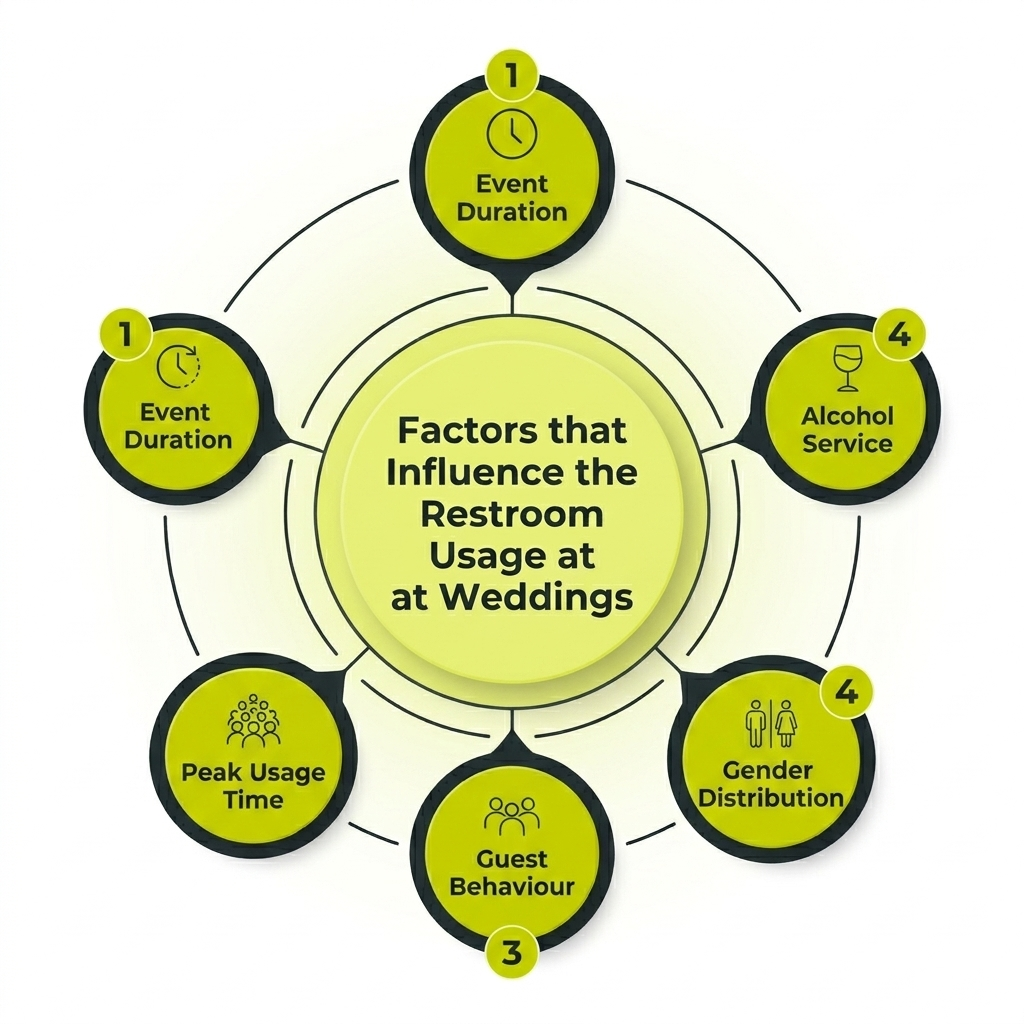 Factors affecting restroom usage at weddings infographic.
