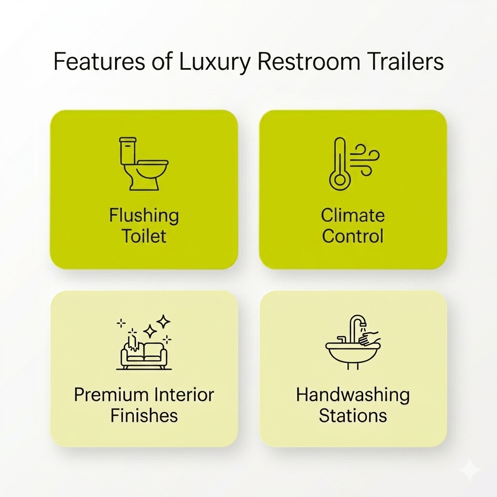 Key features of luxury restroom trailers infographic.