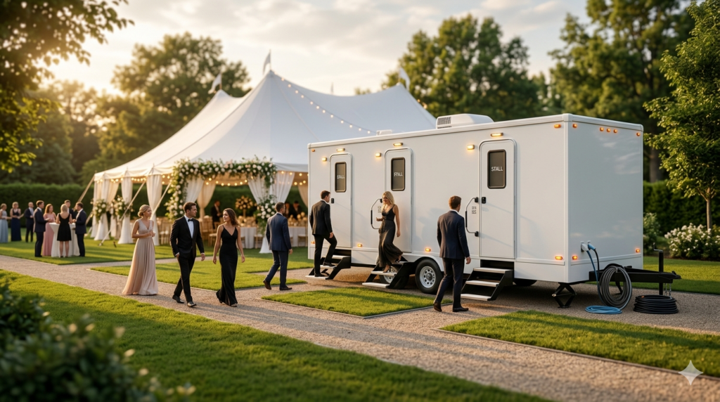 What size restroom trailer is needed for a 200 guest wedding?