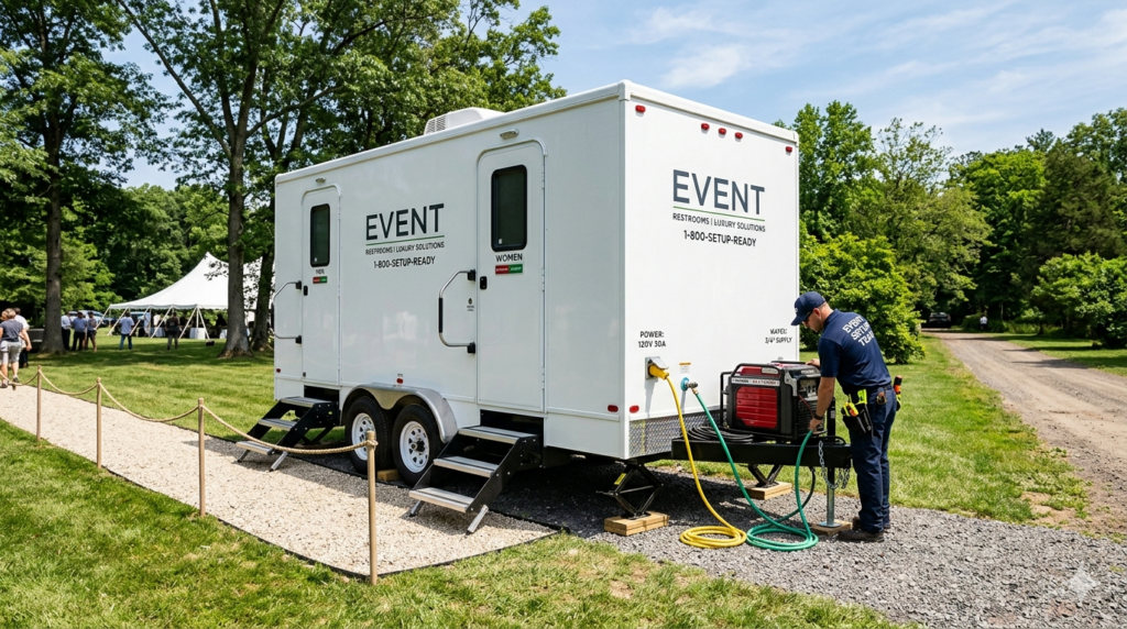 2 Stall Restroom Trailer Site Setup: Power, Water, and Space Requirements